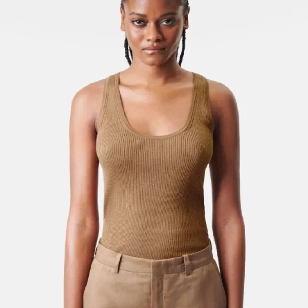 ROOTS Ribbed Knit Wool Blend Tan Tank Top Size XS